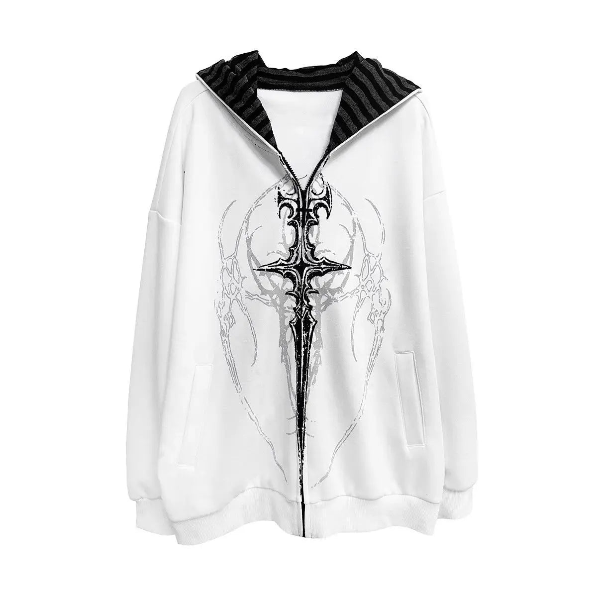 Unisex oversized zip-up hoodie with Gothic print