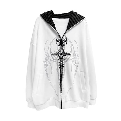 Unisex oversized zip-up hoodie with Gothic print