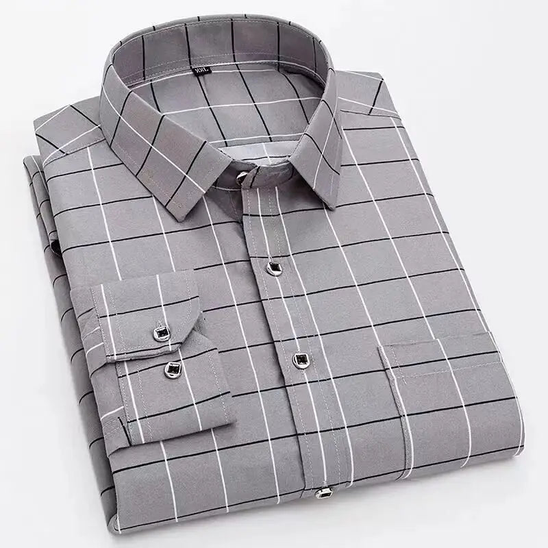 Men's Business Casual Shirt with Stripe Pattern – Elegant Long-Sleeve Shirt for Office & Everyday Use