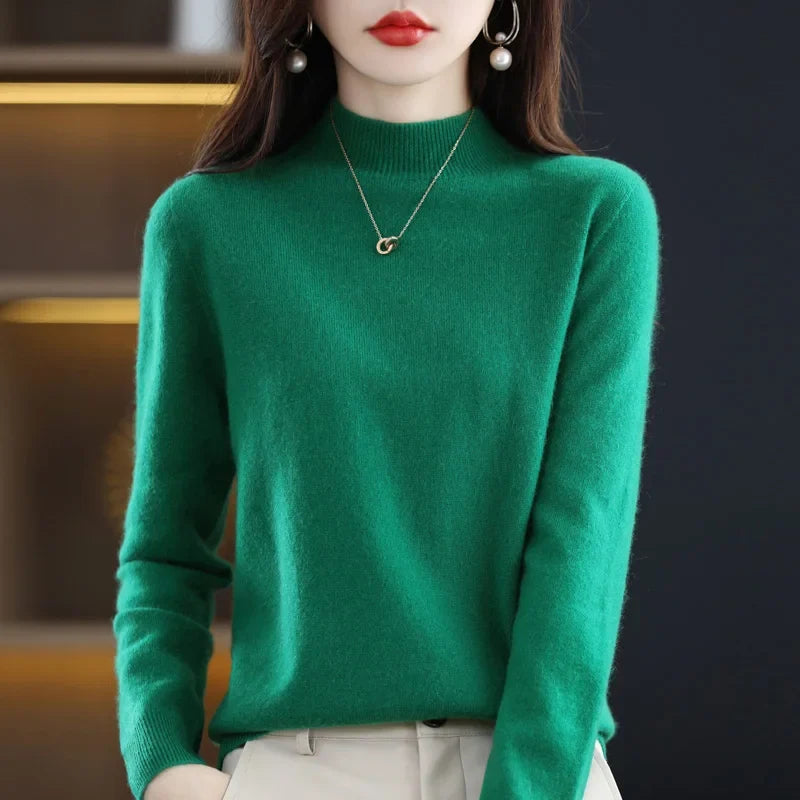 Women's sweater with stand-up collar, long-sleeved, fine-knit basic top