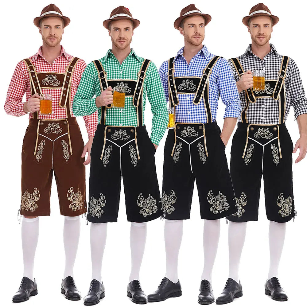 Men’s traditional lederhosen set with checked shirt, Oktoberfest costume