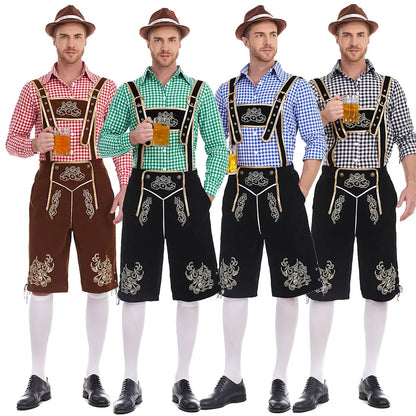 Men’s traditional lederhosen set with checked shirt, Oktoberfest costume