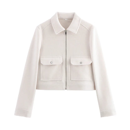 Short Jacket with Zipper and Flap Pockets