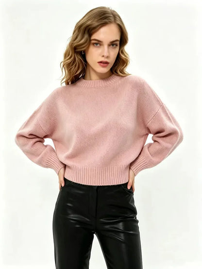 Women's oversized crew-neck long-sleeve knit sweater