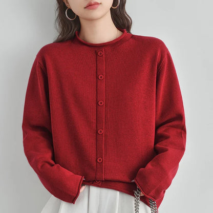 Damen Cardigan Rundhals Langarm Strickjacke mit Knöpfen