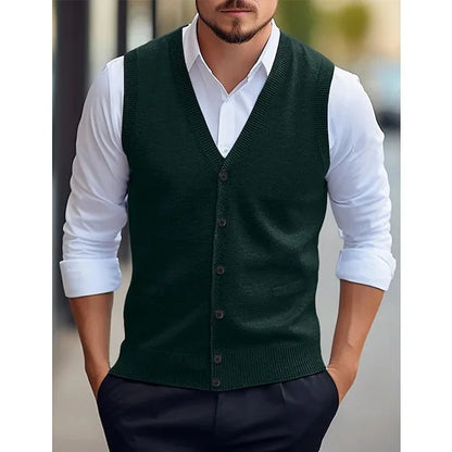 Men's knitted vest V-neck button placket