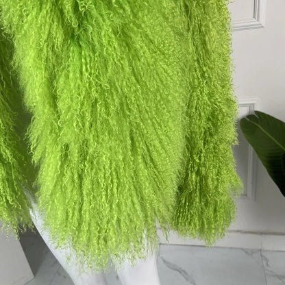 Damen Faux-Lammfell Mantel Langarm Zottelig Kunstfell Jacke
