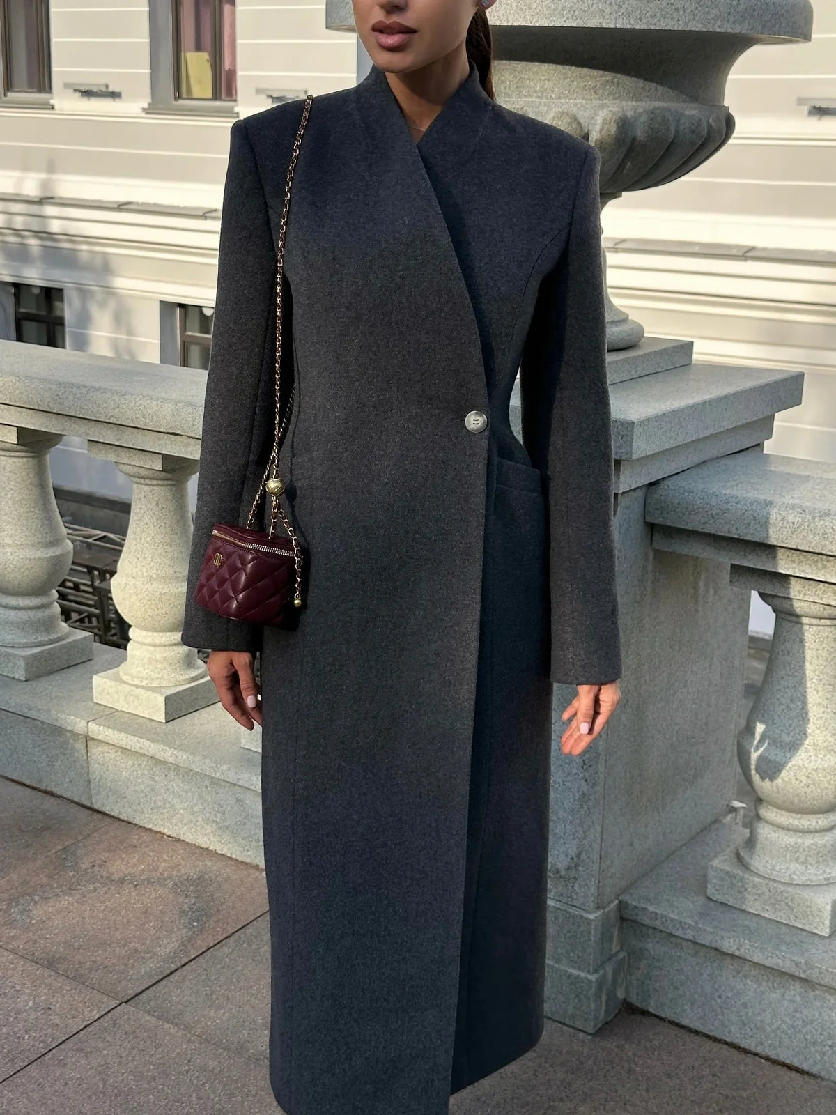 Women's long double-breasted coat with wide sleeves