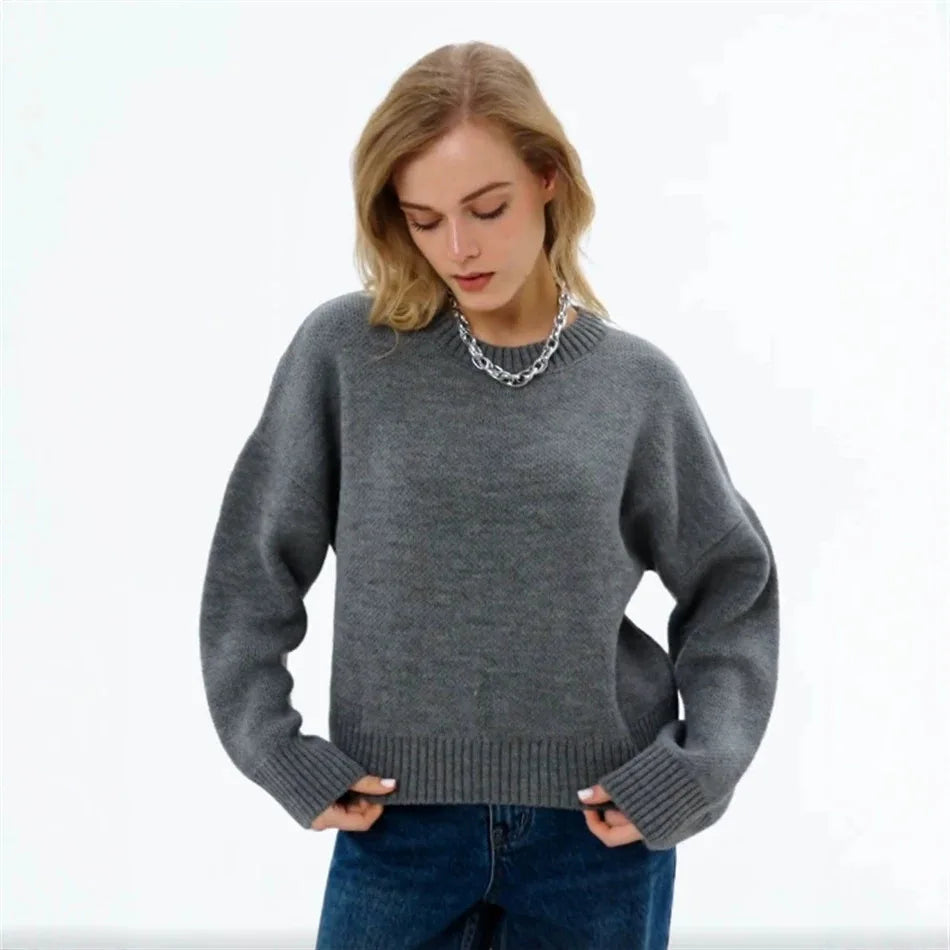 Women's oversized crew-neck long-sleeve knit sweater