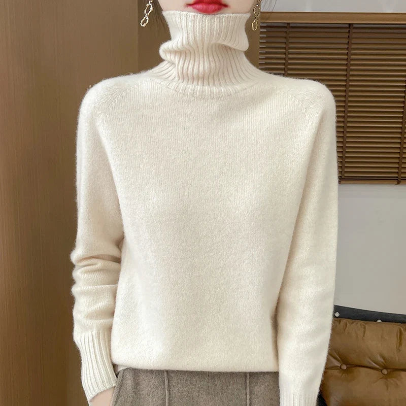 Damen Rollkragenpullover Strickpullover Weich Schlicht Langarm