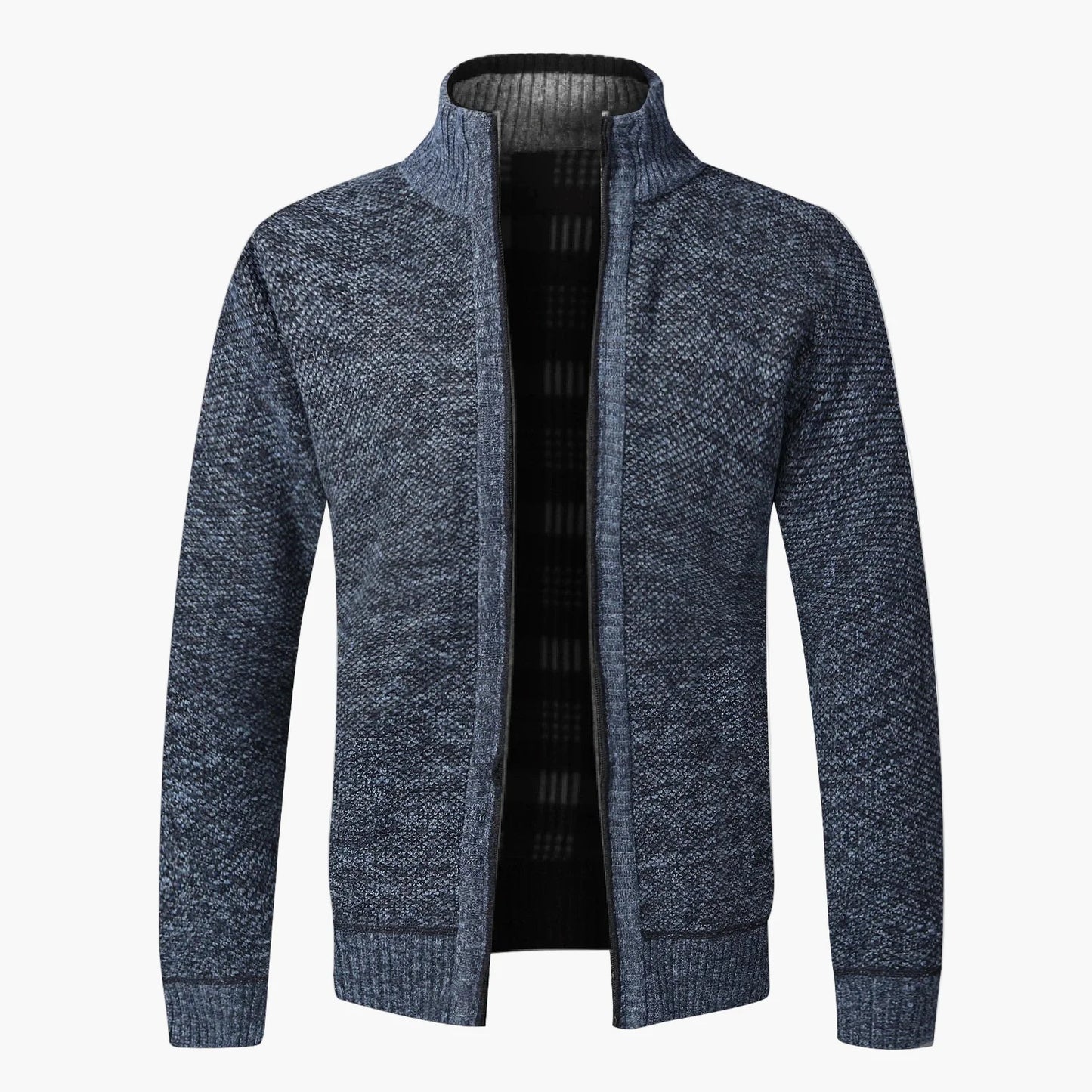 Herren Strick-Cardigan mit Stehkragen und kariertem Innenfutter – modische Freizeitjacke