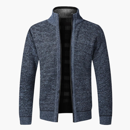 Herren Strick-Cardigan mit Stehkragen und kariertem Innenfutter – modische Freizeitjacke