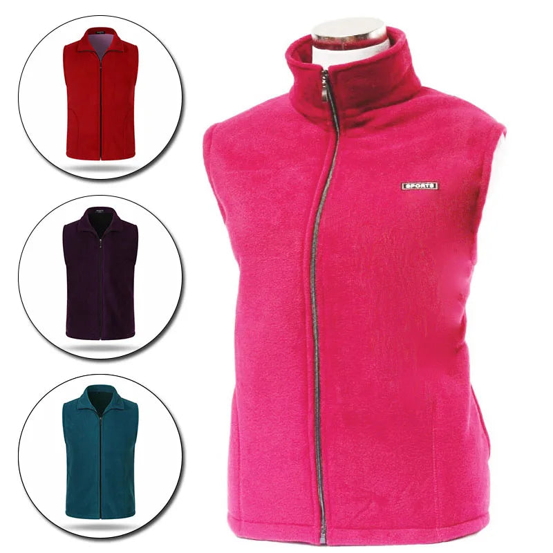 Unisex fleece vest with stand-up collar and zipper