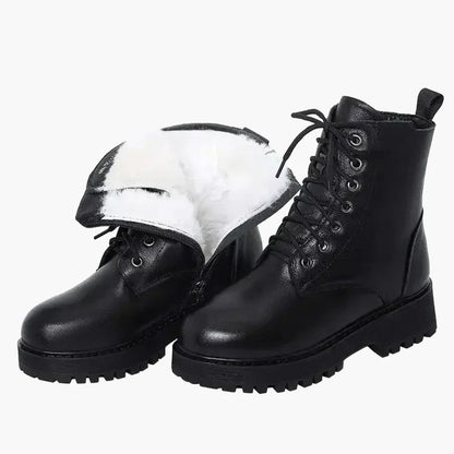 Women's winter ankle boots with heels and laces – Warm lined fashion boots