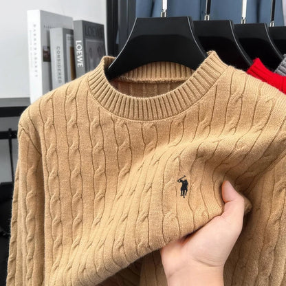 Zopfmuster Pullover Rundhals für Herren, langärmlig