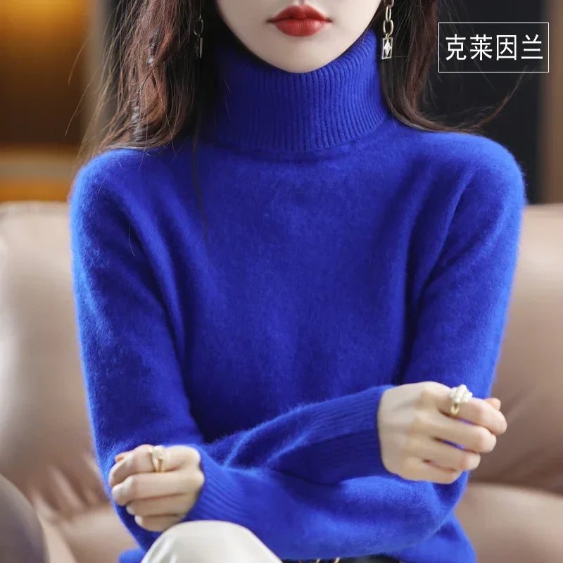 Women's turtleneck sweater long sleeves fine-knit sweater soft material
