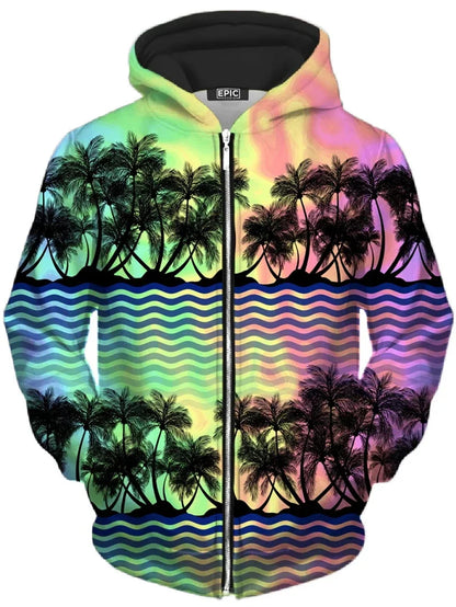 Zip-Up Hoodie with Colorful Tree Print
