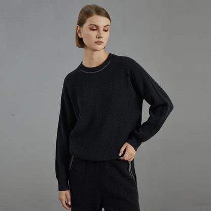 Women's ribbed crew-neck knit sweater