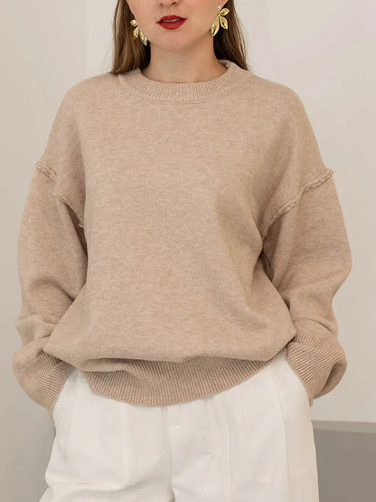 Women's Soft Oversized Crew Neck Long-Sleeve Knit Sweater Yellow
