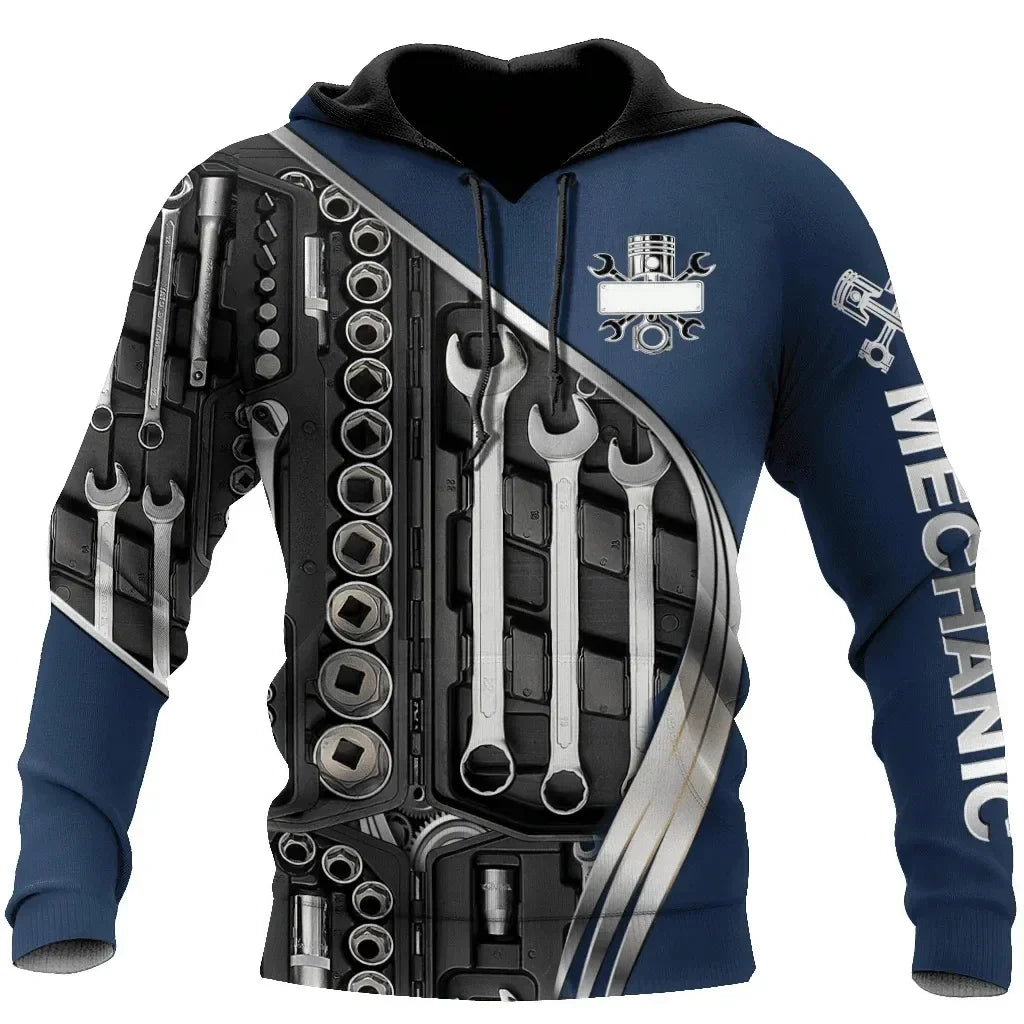 Hoodie mit Mechaniker-Thema und Grafikdruck, verschiedene Designs