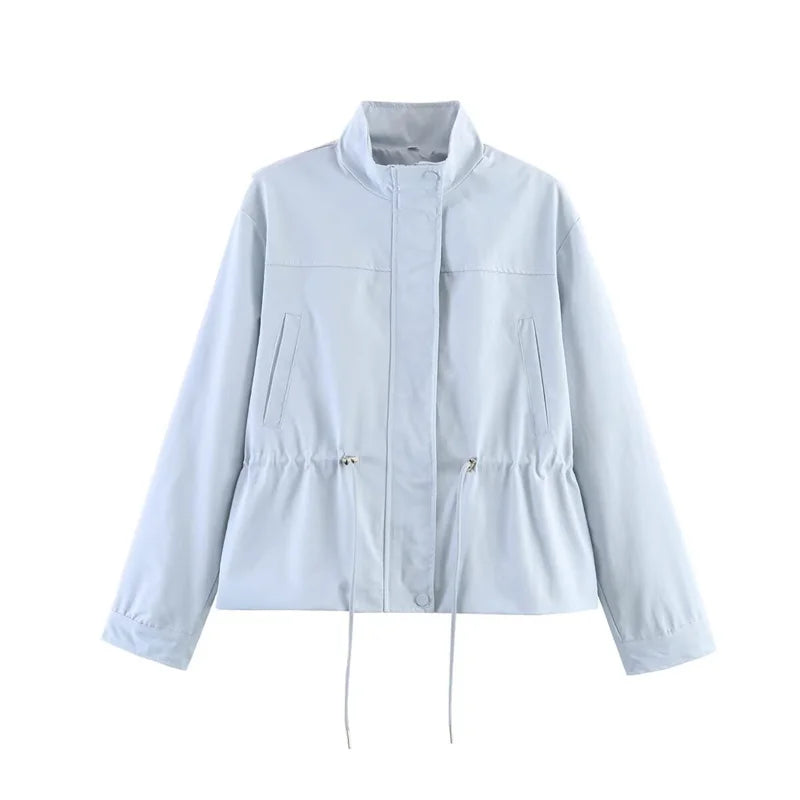 Women's Jacket with Stand Collar and Drawstring Waist