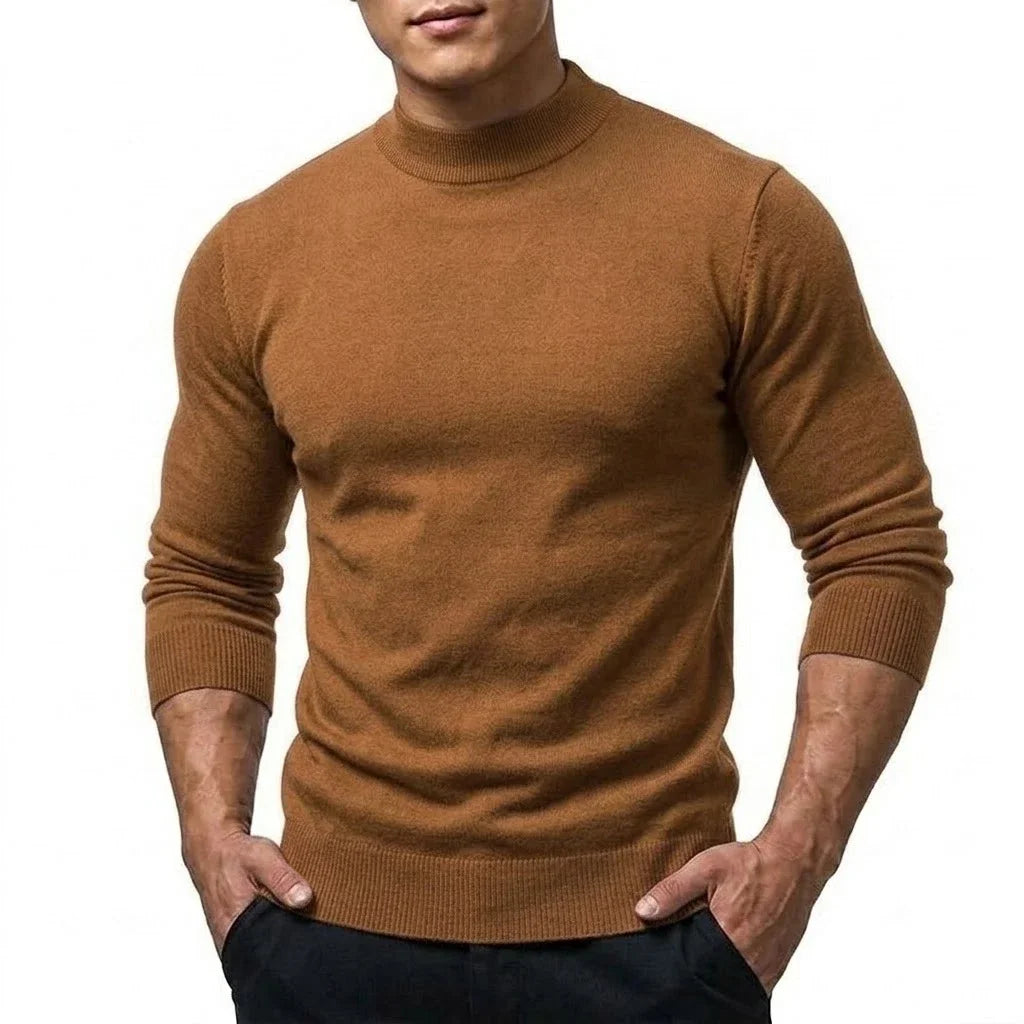 Men's long-sleeve turtleneck knit sweater with ribbed cuffs, slim fit