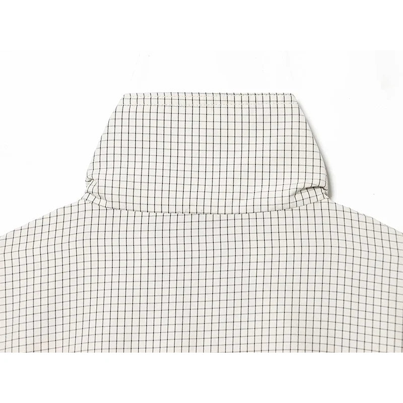 Women's short checked jacket with stand collar and long sleeves