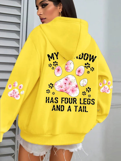 Women's hoodie with hood and animal motif - "My Shadow Has Four Legs And A Tail"