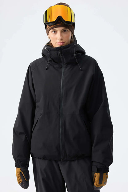 Winter ski jacket with hood and zipper, waterproof outdoor jacket for women