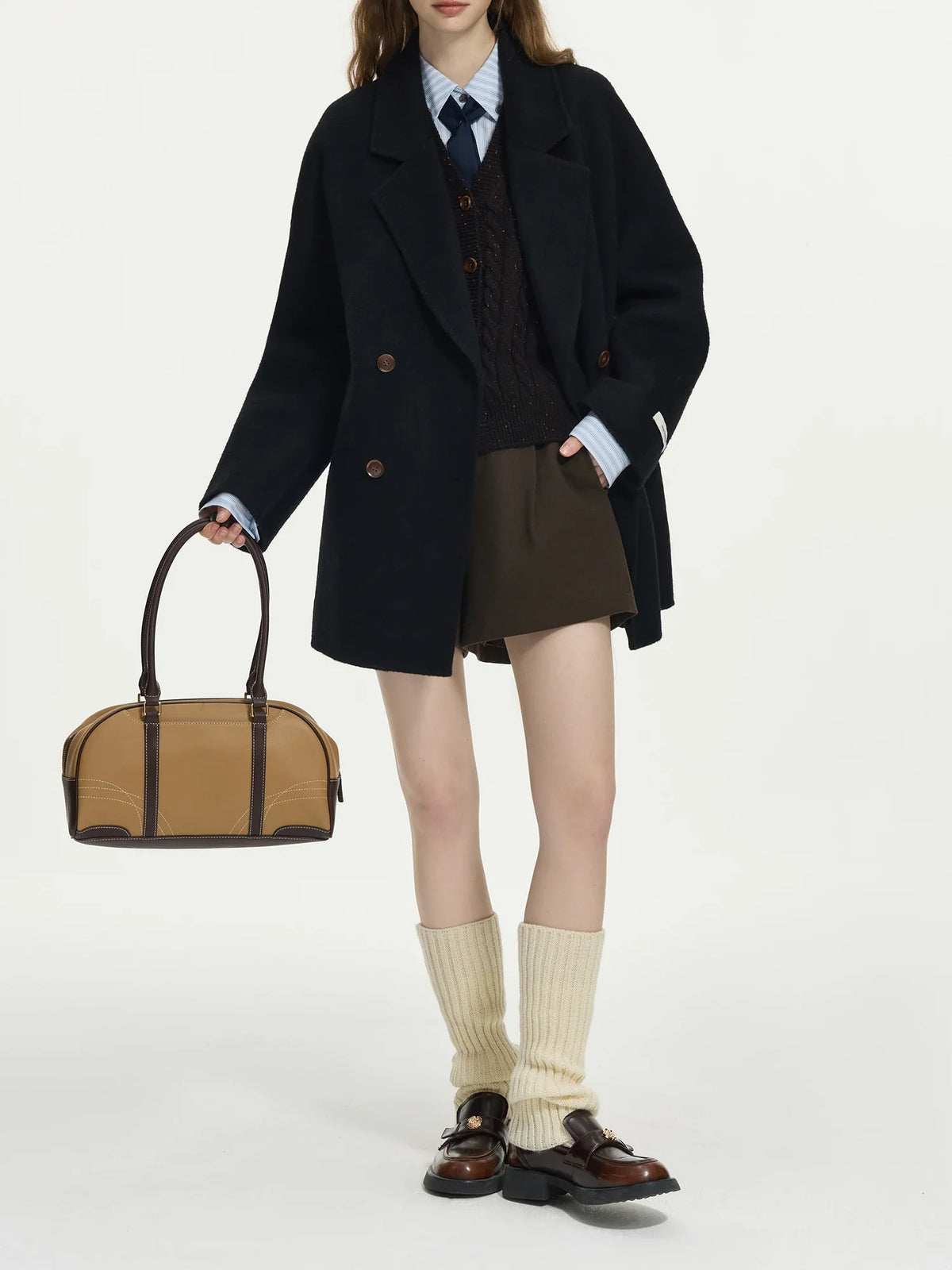 Women's short double-breasted coat in soft material