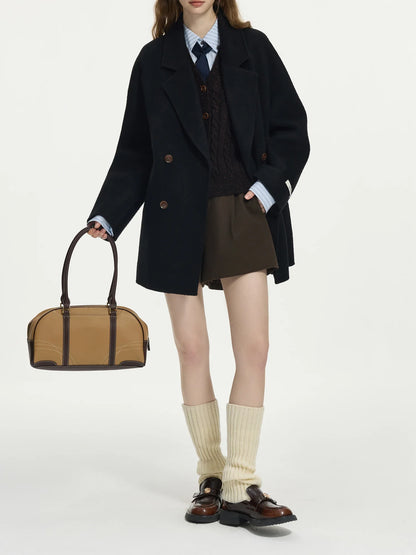 Women's short double-breasted coat in soft material