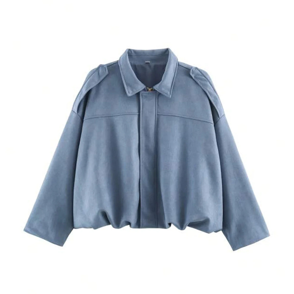 Women's cropped short transition jacket with lapel collar and long sleeves