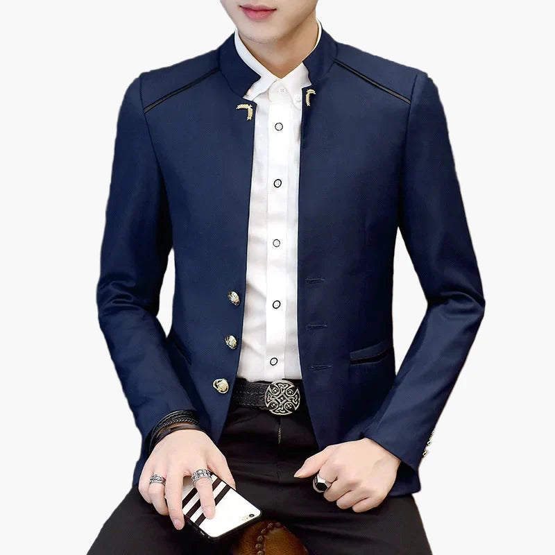 Men's Modern Blazer Jacket with Stand-up Collar – Elegant Casual and Party Look