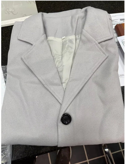 Herren Wintermantel Lang Mantel Sakko mit Reverskragen