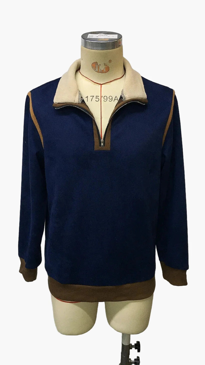Men's Vintage Patchwork Fleece Pullover – Retro Style for Autumn and Winter, Leisure & Everyday Use