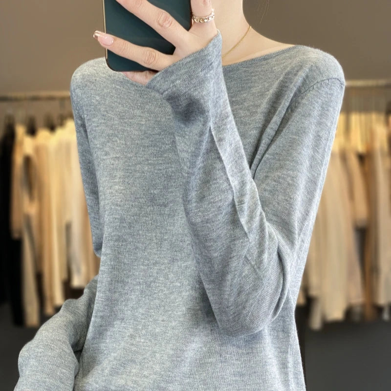 Damen Langarm Oberteil Pullover mit U-Ausschnitt
