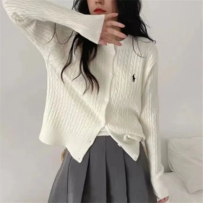 Women's knitted set with cable-knit cardigan & top