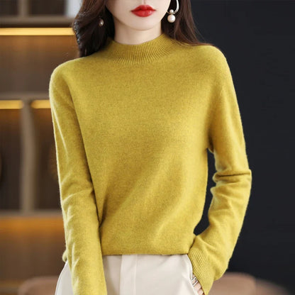 Women's sweater with stand-up collar, long-sleeved, fine-knit basic top