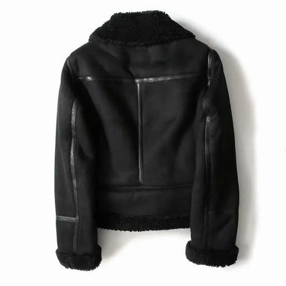 Women's Biker Jacket with Fleece Lining and Zipper