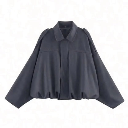Women's cropped short transition jacket with lapel collar and long sleeves