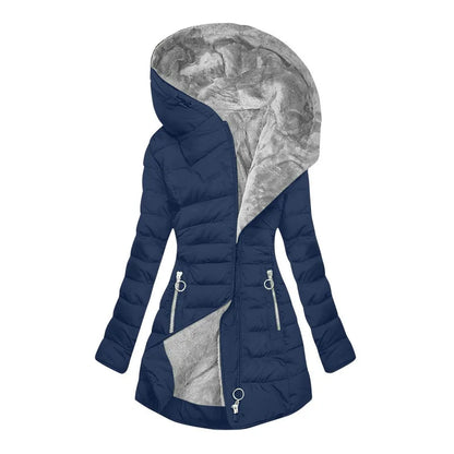 Women's long-sleeved padded winter jacket with hood