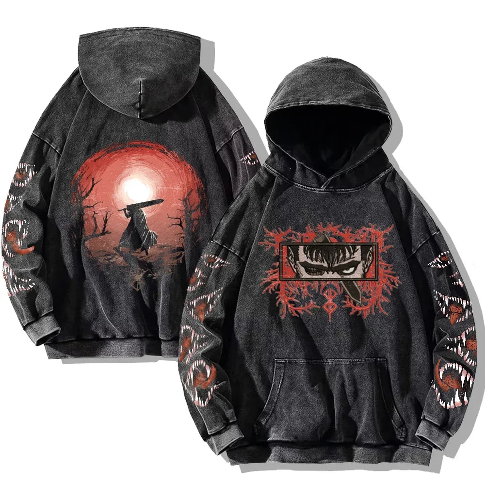 Oversized washed unisex hoodie with graphic print