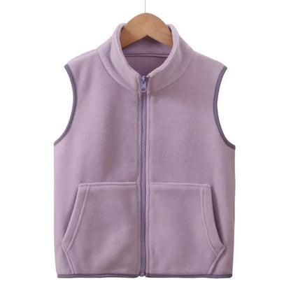 Children's fleece vest with zipper and stand-up collar