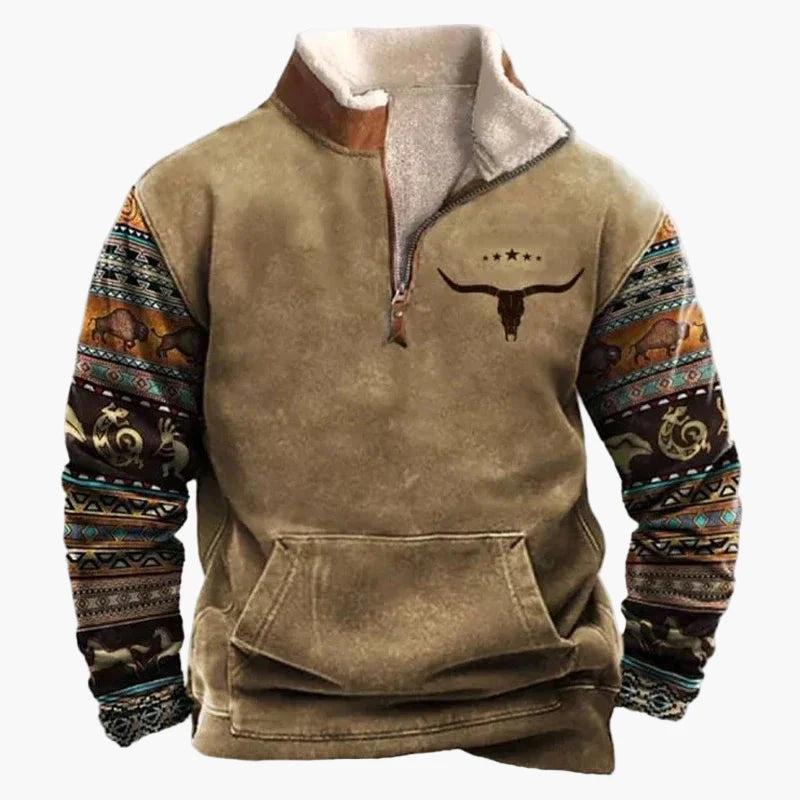 Herren Vintage Western Pullover mit Ethno-Muster – Outdoor & Freizeit