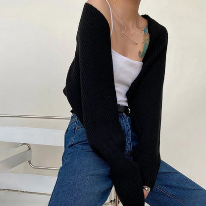 Women's knitted bolero shrug, ribbed knit, short-sleeve cropped top, off-shoulder