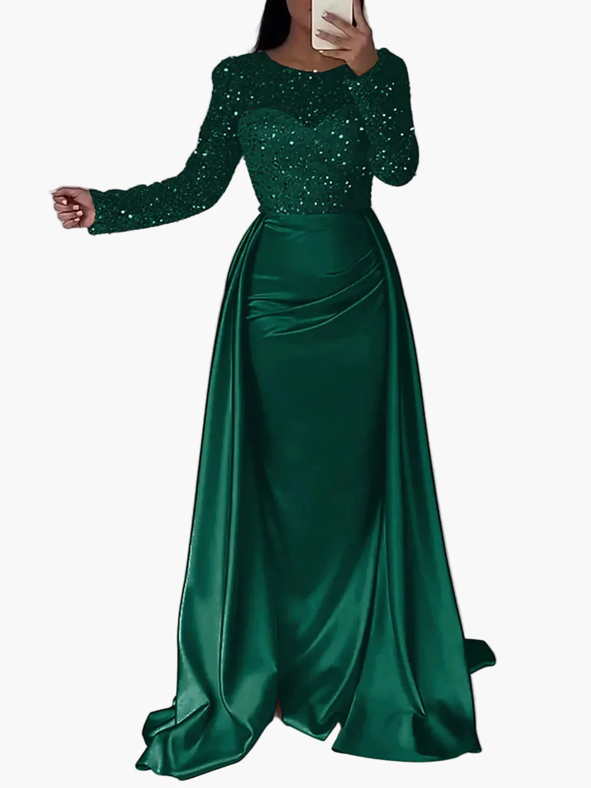Damen Abendkleid Elegant Langarm Glitzer Partykleid für besondere Anlässe
