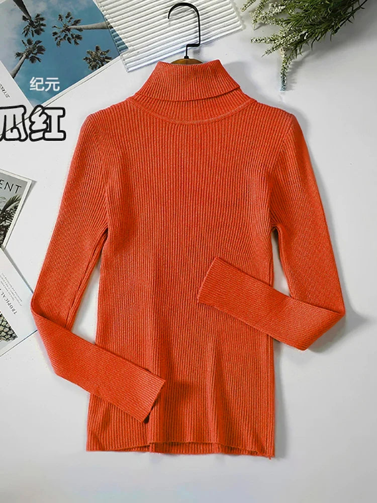 Ribbed women's basic long-sleeved turtleneck sweater