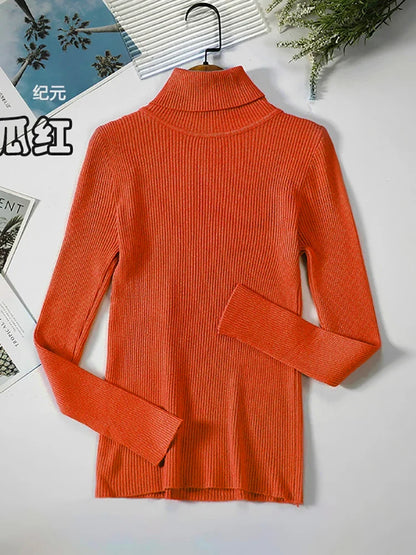 Ribbed women's basic long-sleeved turtleneck sweater
