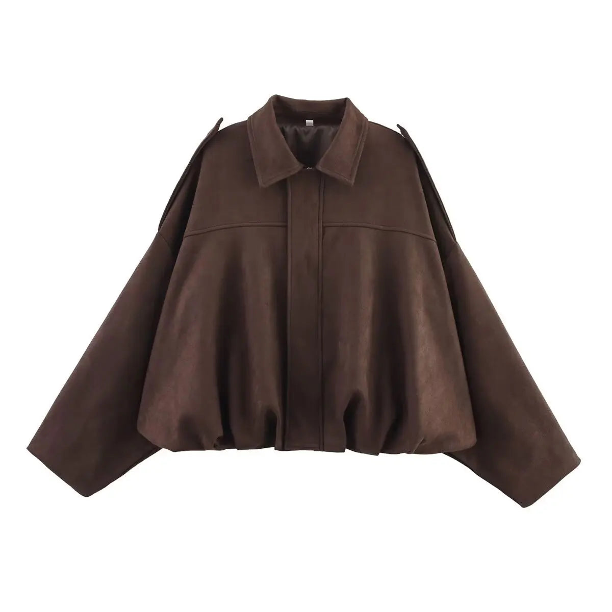 Women's cropped short transition jacket with lapel collar and long sleeves