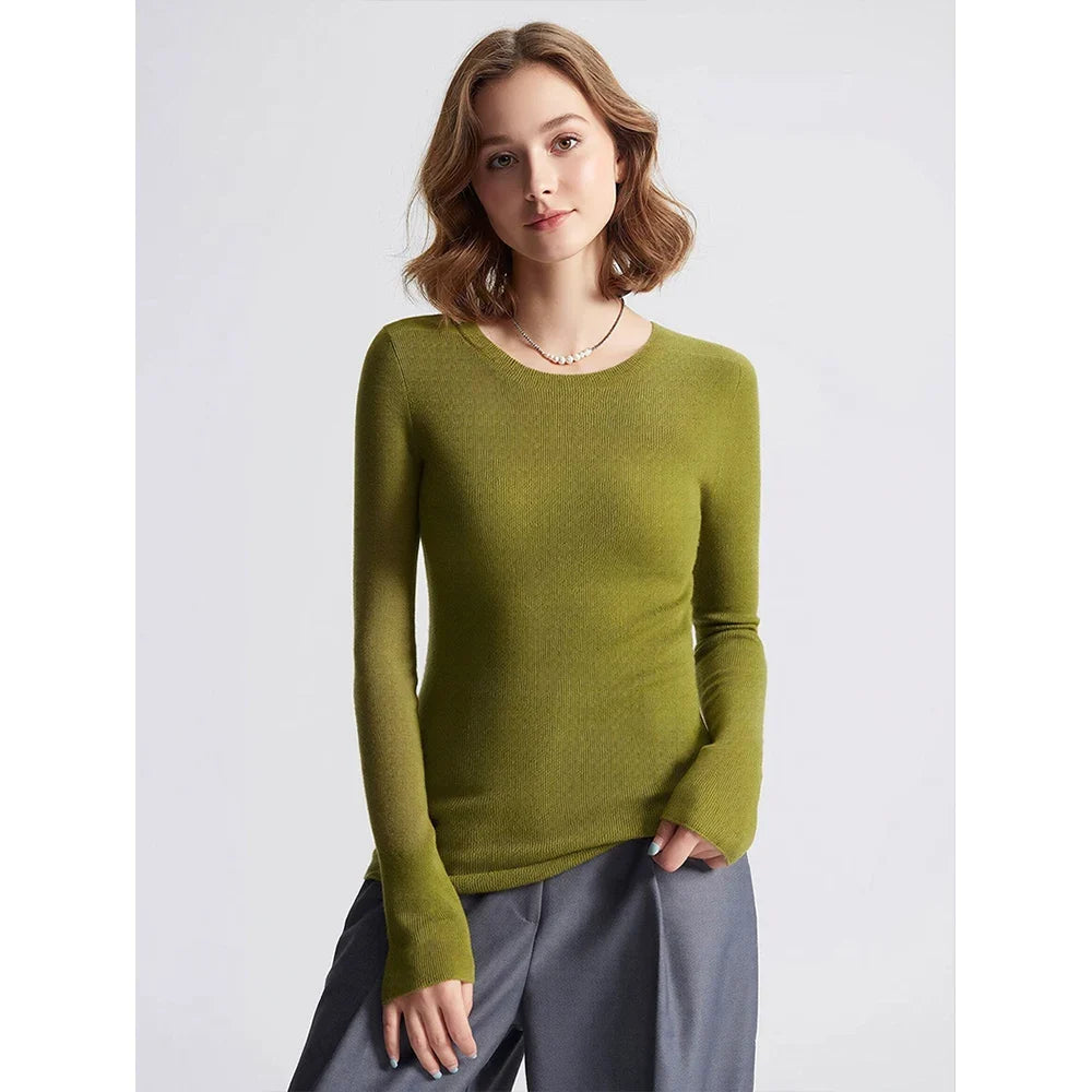 Women's Slim-Fit Crew-Neck Fine-Knit Long-Sleeve Top